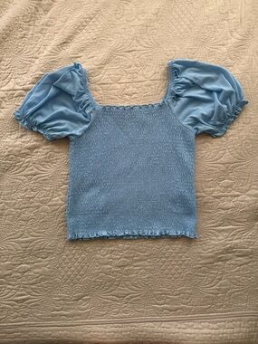 Vero Moda Light Blue Smocked Puff Sleeve Crop Top